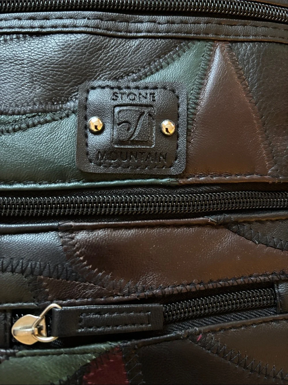 Stone Mountain black, soft leather plum burgundy mult-color patch Crossbody Bag